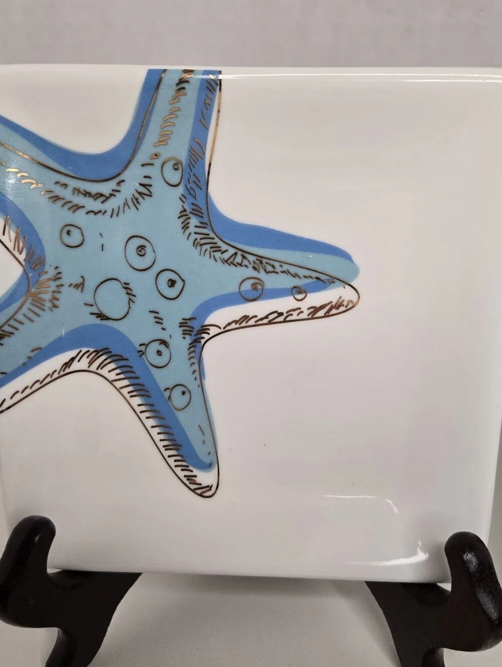 Grace's Teaware Blue Starfish & Seahorse Appetizer Snack Dessert Plates Set Of 4